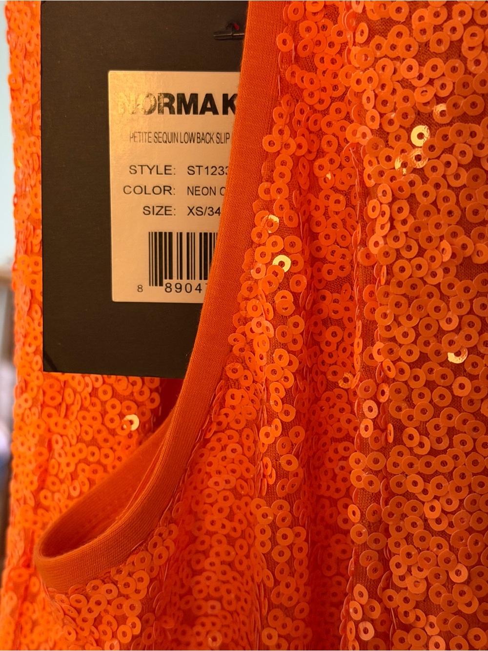 Norma Kamali Sequin Low Back Slip Mermaid Fishtail Gown Neon Orange ~ NWT S/XS - Picture 11 of 13